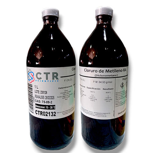 50976. CLORURO DE METILENO (DICLOROMETANO) RA VIDRIO AMBAR 1LT - CTR