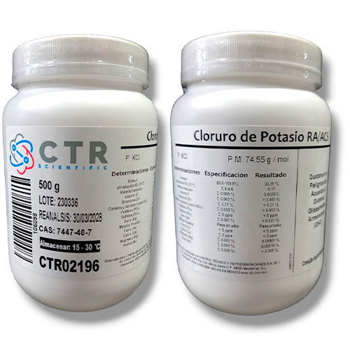 28559. CLORURO DE POTASIO RA ACS PLASTICO 500GR CTR