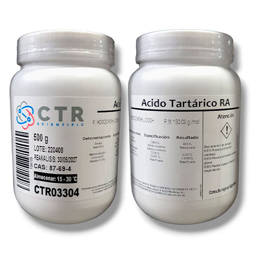 28545. ACIDO TARTARICO RA PLASTICO 500GR CTR