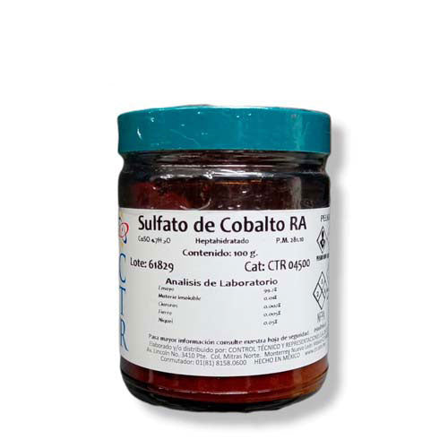 22526. SULFATO DE COBALTO HEPTAHIDRATADO RA ACS PLASTICO 100GR CTR