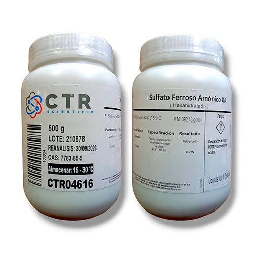 28580. SULFATO FERROSO AMONIACAL HEXAHIDRATADO RA 500GR CTR