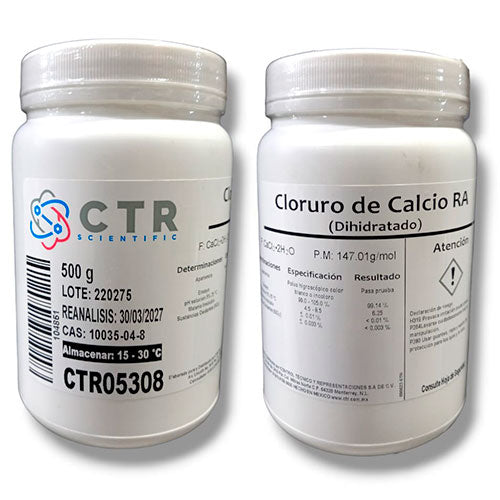 28555. CLORURO DE CALCIO DIHIDRATADO RA PLASTICO 500GR CTR