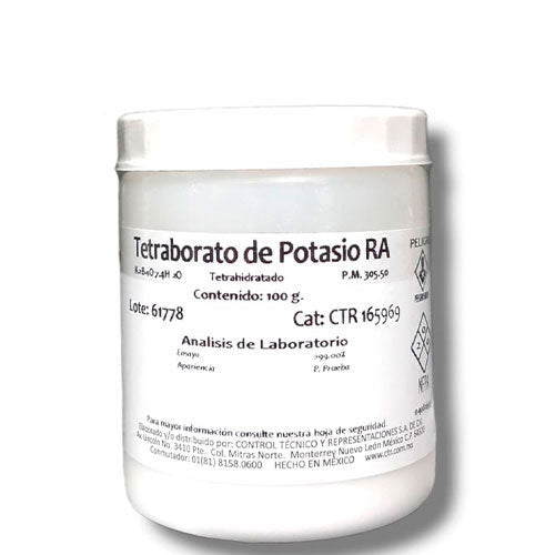 24555. TETRABORATO DE POTASIO TETRAHIDRADO RA ACS PLASTICO 100GR CTR