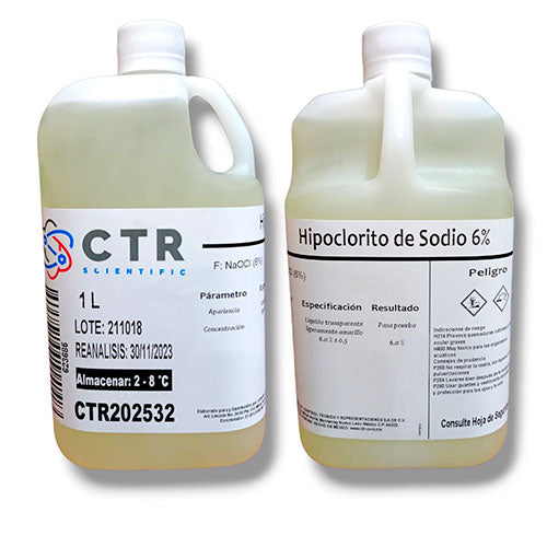 28731. HIPOCLORITO DE SODIO SOLN 6% PLASTICO 1LT (PAQUETE C/5 PIEZAS) CTR