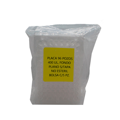 27629. PLACA 96 POZOS FONDO PLANO SIN TAPA NO ESTERIL BOLSA C/5 PZAS