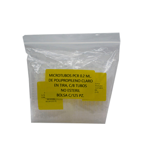 27632. MICROTUBOS PCR 0.2ML DE POLIPROPILENO CLARO NO ESTERIL EN TIRA C/8 TUBOS C/125 PIEZAS CTR