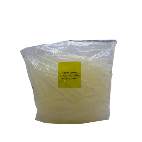 27635. PUNTAS 2500UL CLARAS NO ESTERIL BOLSA C/240 PIEZAS CTR