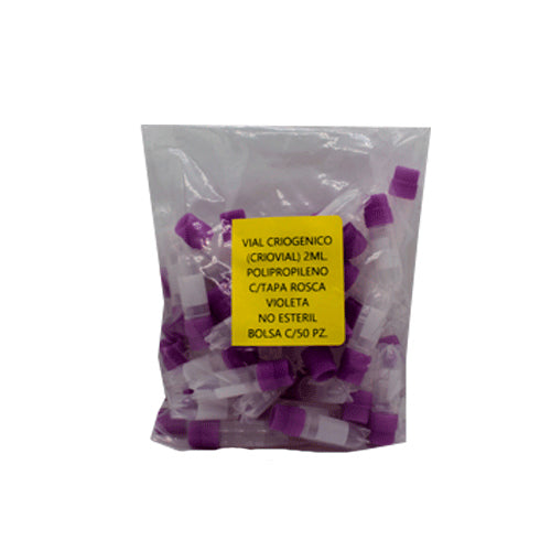 27646. VIAL CRIOGENICO (CRIOVIAL) 2ML POLIPROPILENO C/TAPA ROSCA EXTERNA VIOLETA NO ESTERIL C/50 PIEZAS