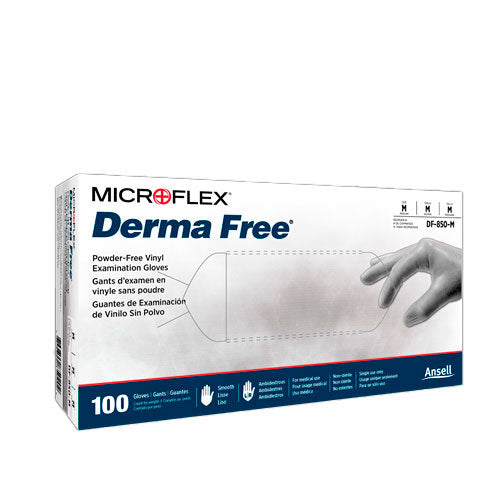 23764. GUANTES DE VINILO TRANSPARENTE SIN POLVO DERMA FREE TALLA GRANDE PAQUETE C/100 PIEZAS MICROFLEX