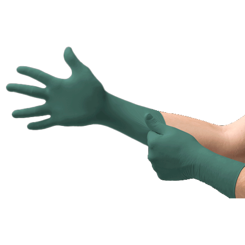 27787. GUANTES DE NITRILO VERDE 8MIL, PUÑO EXTENDIDO DURA FLOCK TALLA CHICA PAQUETE C/50 PIEZAS MICROFLEX