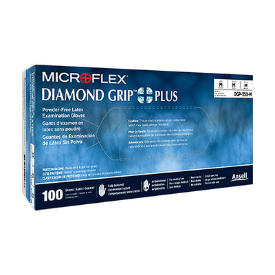 1033. GUANTES DE LATEX NATURAL SIN POLVO, TEXTURIZADO, PUÑO EXTENDIDO DIAMOND GRIP PLUS PAQUETE C/100 PIEZAS - MICROFLEX