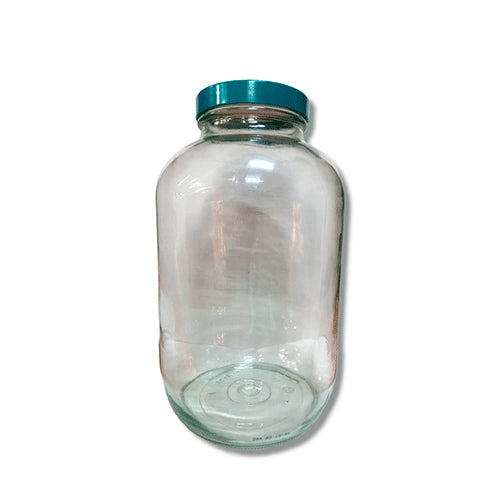 23485. FRASCO DE VIDRIO CLARO 3785ML (128OZ) BOCA ANCHA C/TAPA VERDE C/REVESTIMIENTO DE RESINA DE FLUOROPOLIMERO QORPAK