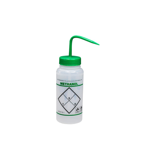 23711. PIZETA (FRASCO LAVADOR) 500ML METANOL, BOCA ANCHA SALIDA SUPERIOR C/TAPA VERDE, LDPE BEL-ART