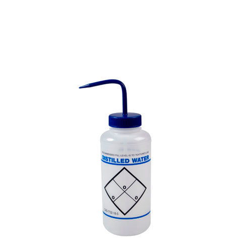51020. PIZETA (FRASCO LAVADOR) 1LT AGUA DESTILADA, BOCA ANCHA SALIDA SUPERIOR C/TAPA AZUL, LDPE - BEL-ART