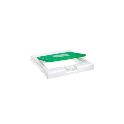 22214.  TAPA DE PLASTICO P/CAJA DE CARTON P/DESECHOS DE VIDRIO, 12½X12½PULG, COLOR BLANCO/VERDE  BEL-ART