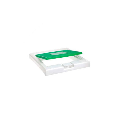 22214.  TAPA DE PLASTICO P/CAJA DE CARTON P/DESECHOS DE VIDRIO, 12½X12½PULG, COLOR BLANCO/VERDE  BEL-ART