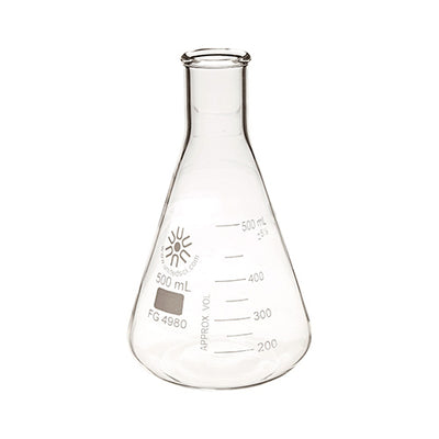 22835. MATRAZ ERLENMEYER DE VIDRIO 500ML BOCA ANGOSTA PAQUETE C/2 PIEZAS UNITED SCIENTIFIC