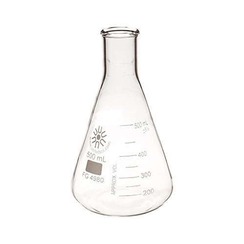 22835. MATRAZ ERLENMEYER DE VIDRIO 500ML BOCA ANGOSTA PAQUETE C/2 PIEZAS UNITED SCIENTIFIC