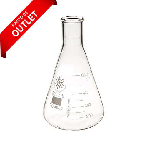 22835. MATRAZ ERLENMEYER DE VIDRIO 500ML BOCA ANGOSTA PAQUETE C/2 PIEZAS UNITED SCIENTIFIC