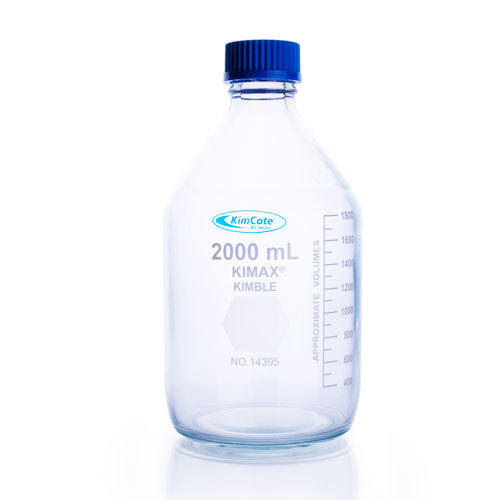 30109. BOTELLA DE VIDRIO 500ML C/TAPON DE ROSCA DE POLIPROPILENO AZUL GL 45 KIMCOTE KIMAX