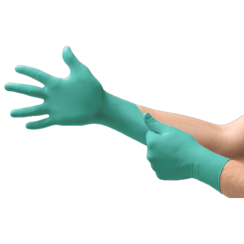 27786. GUANTES DE NEOPRENO VERDE SIN POLVO, DEDOS TEXTURIZADOS NEOPRO TALLA MEDIANA PAQUETE C/100 PIEZAS MICROFLEX