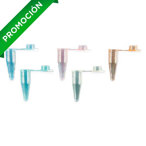 10573. MICROTUBOS 0.2ML DE POLIPROPILENO COLORES SURTIDOS C/TAPA PLANA BOLSA C/1000 PIEZAS AXYGEN