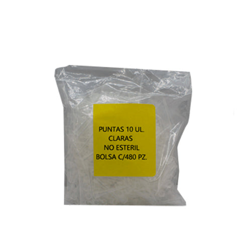 27626. PUNTAS 10UL CLARAS NO ESTERIL BOLSA C/480 PIEZAS