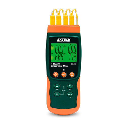 51294. TERMOMETRO PORTATIL P/REGISTRO DE DATOS DE 4 CANALES CON 6 TIPOS DE TERMOPAR (J, K, E, T, R, S) Y REGISTRO DE DATOS DE 2 CANALES C/SONDAS RTD (PT100 OHMIOS) - EXTECH