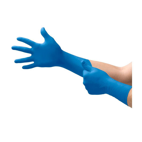 52313. GUANTES DE LATEX AZUL SIN POLVO, PUÑO EXTENDIDO, EXTRAGRUESO SAFEGRIP TALLA CHICA C/50 - MICROFLEX