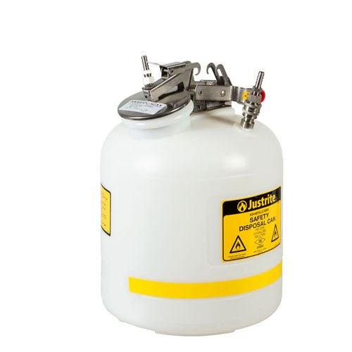 30888. BIDON DE POLIETILENO 5GAL (19LT) P/DESECHOS C/DESCONEXION RAPIDA DE POLIETILENO 3/8PULG, DE ACERO INOXIDABLE COLOR BLANCO JUSTRITE