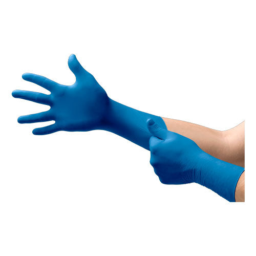 52314. GUANTES DE NITRILO AZUL SIN POLVO, PUÑO EXTENDIDO ULTRASENSE TALLA EXTRACHICO C/100 - MICROFLEX