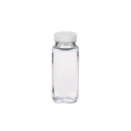 52245. FRASCO DE VIDRIO CLARO 250ML (8OZ) C/TAPA DE POLIPROPILENO BLANCA C/REVESTIMIENTO DE POLIVINILO C/24 - WHEATON