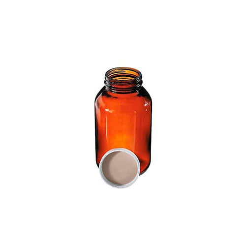 4275. FRASCO VIDRIO AMBAR 59ML (2OZ) BOCA ANCHA C/TAPA BLANCA PP, LINER PVC PAQUETE C/6 PIEZAS - WHEATON