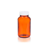 10937. FRASCO VIDRIO AMBAR 236ML (8OZ) BOCA ANCHA C/TAPA BLANCA DE POLIPROPILENO, LINER PVC - WHEATON