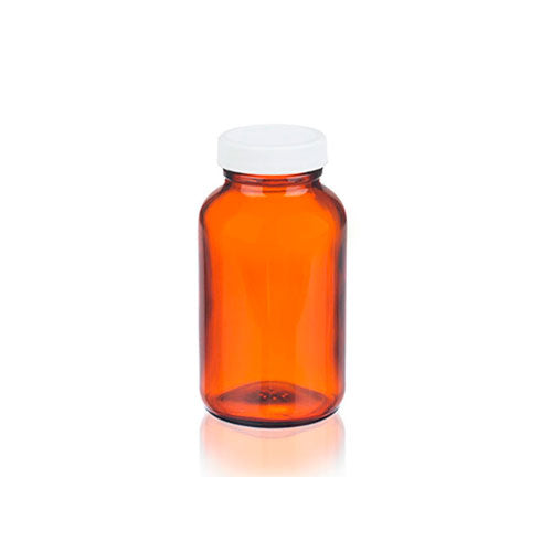 10937. FRASCO VIDRIO AMBAR 236ML (8OZ) BOCA ANCHA C/TAPA BLANCA DE POLIPROPILENO, LINER PVC - WHEATON