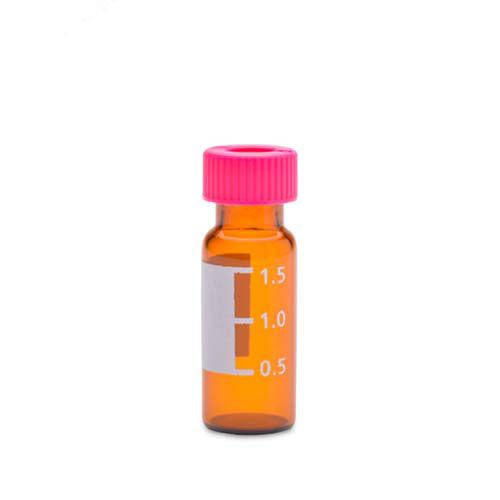 17661. VIAL VIDRIO AMBAR 1.8ML, 12X32MM C/TAPON DE  ROSCA Y SEPTA TEFLON/SILICON/TEFLON ROJO CAJA C/100 PIEZAS - WHEATON