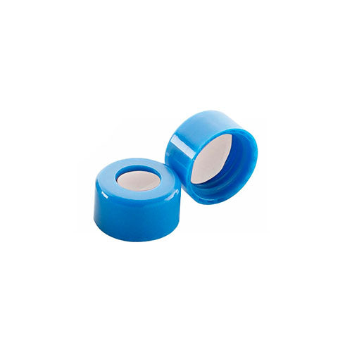 4296. TAPON DE ROSCA DE POLIPROPILENO AZUL C/SEPTA PTFE 9MM  ROJO PAQUETE(S) CON 100 - WHEATON