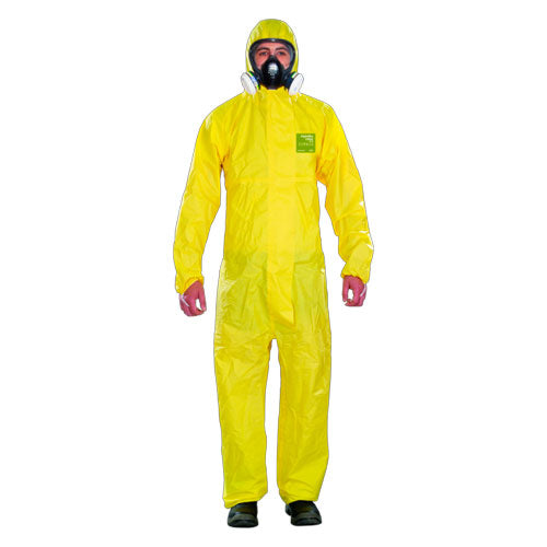 51296. OVEROL C/CAPUCHA Y CREMALLERA DELANTERA RESISTENTE A PRODUCTOS QUIMICOS (ACIDOS, BASES) COLOR AMARILLO TALLA XL - ALPHATEC