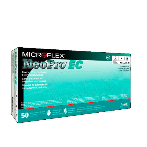23772. GUANTES DE NEOPRENO VERDE SIN POLVO C/PUÑO EXTENDIDO NEOPRO EC TALLA EXTRAGRANDE PAQUETE C/50 PIEZAS MICROFLEX