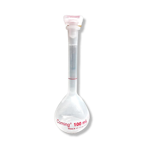 14116. MATRAZ VOLUMETRICO DE PLASTICO 100ML CLASE A C/TAPON DE POLIPROPILENO CONICO 14/23 - CORNING