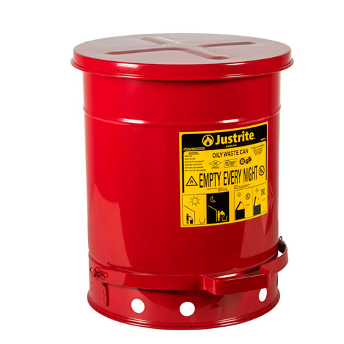 23653. RECIPIENTE DE ACERO ROJO 10GAL P/RESIDUOS ACEITOSOS C/TAPA DE CIERRE AUTOMATICO JUSTRITE