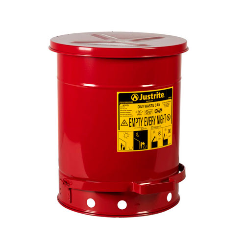 23650. RECIPIENTE DE ACERO ROJO 10GAL P/RESIDUOS ACEITOSOS C/TAPA DE CIERRE AUTOMATICO SOUNDGARD JUSTRITE