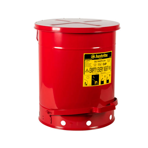 23651. RECIPIENTE DE ACERO ROJO 14GAL (53LT) P/RESIDUOS ACEITOSOS C/TAPA DE CIERRE AUTOMATICO JUSTRITE