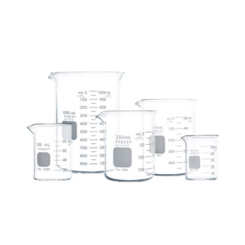 15084. VASO DE PRECIPITADO DE VIDRIO KIT C/5 PIEZAS: 50ML, 100ML, 250ML, 600ML Y 1LT - PYREX