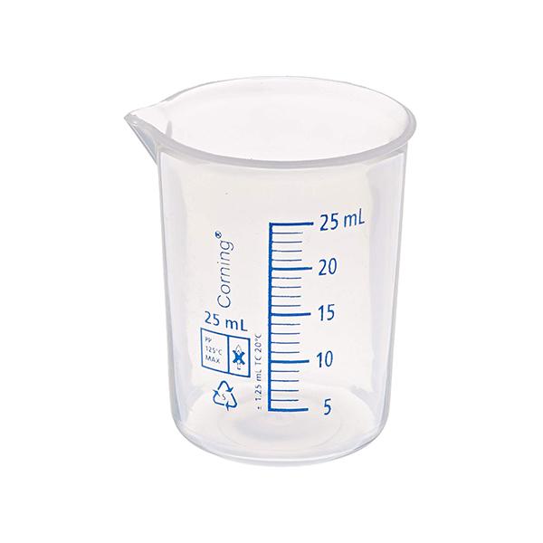 1390. VASO DE PRECIPITADO DE PLASTICO 25ML FORMA BAJA PAQUETE C/5 PIEZAS CORNING