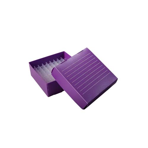 21693. CAJA DE ALMACENAMIENTO P/81 MICROTUBOS 1.5-2.0ML CARTON MORADO C/DIVISORES P/CONGELADOR C/10 - HEATHROW