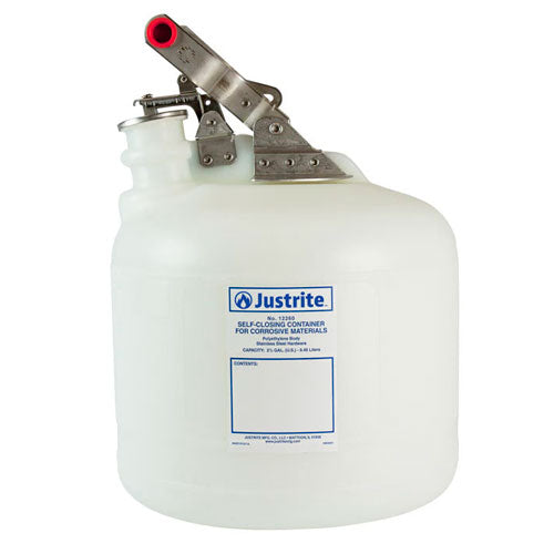 23646. CONTENEDOR DE SEGURIDAD 2.5GAL (9LT) DE POLIETILENO BLANCO P/CORROSIVOS/ACIDOS C/TAPA DE CIERRE AUTOMATICO JUSTRITE