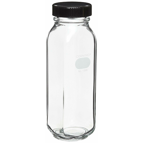 6079. BOTELLA DE VIDRIO P/DILUCION DE LECHE 160ML BOCA ANCHA C/TAPA DE ROSCA PYREX