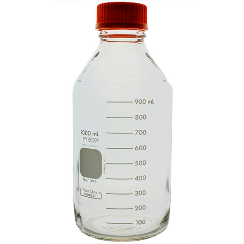 50176. FRASCO VIDRIO CLARO  P/MEDIO DE CULTIVO GRADUADO C/TAPON DE ROSCA NARANJA -  PYREX