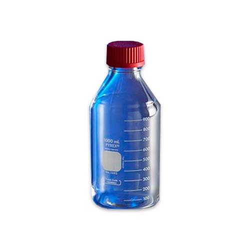 15056. FRASCO VIDRIO CLARO 1LT P/MEDIO DE CULTIVO GRADUADO C/TAPA ROJA C/SELLO GL45 PBT P/ALTA TEMPERATURA - PYREX